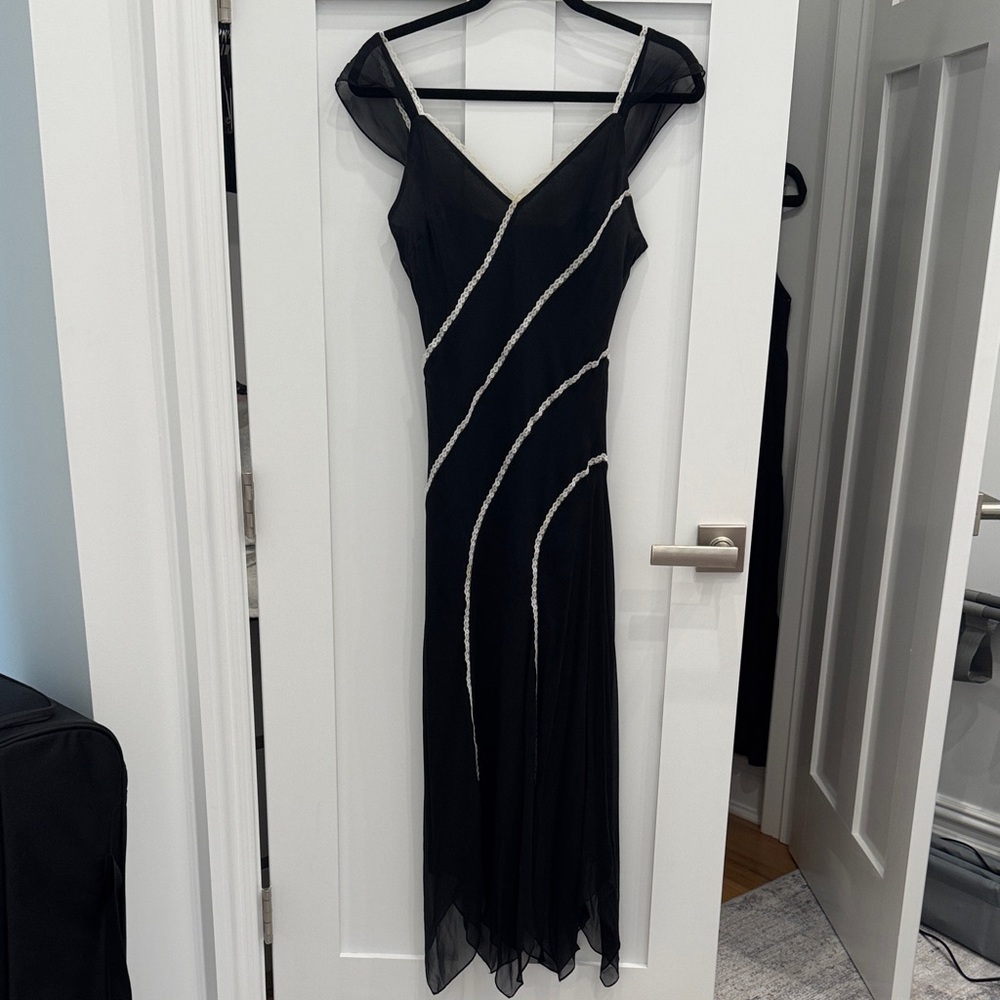 BCBGMaxAzria Vintage Black Asymmetrical Dress with White Lace Accents